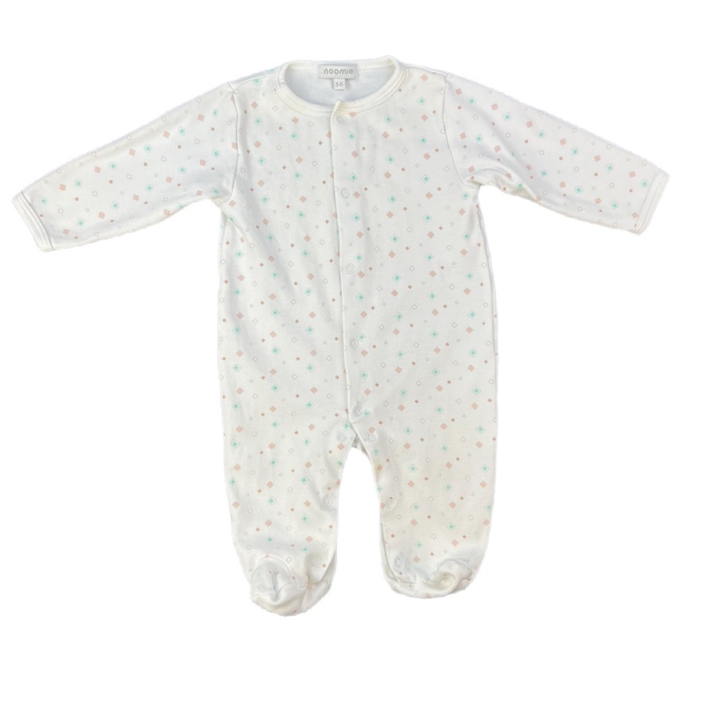 NOOMIE Pima Cotton Geometric Print Snap Footie- 3-6M